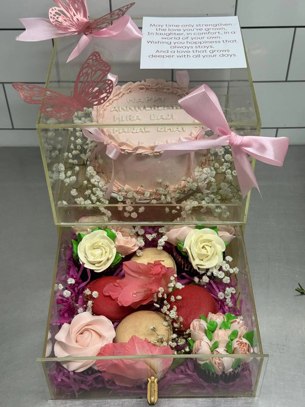Forever Us Luxe Acrylic Anniversary Box – Cake, Cupcakes & Macarons