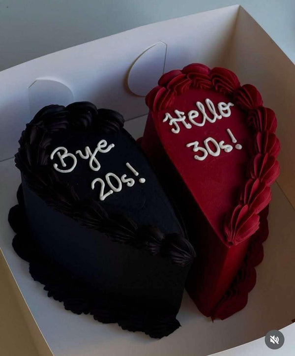 Hearts Apart Cake – Red & Black Split Heart-Shaped Cake for Birthdays & Anniversaries