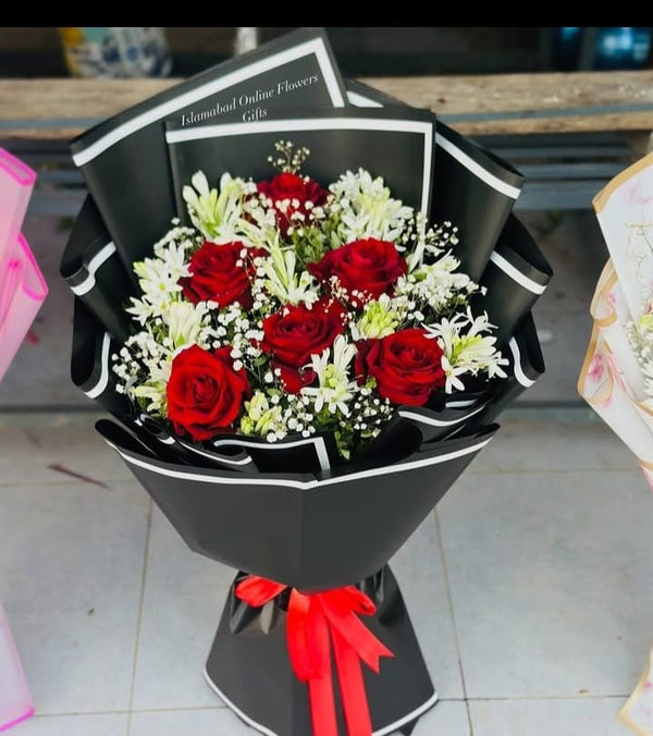 Elegant White Lily & Rose Hand Bouquet