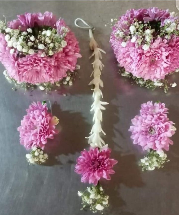 Elegant Pink Chrysanthemum Floral Jewelry Set
