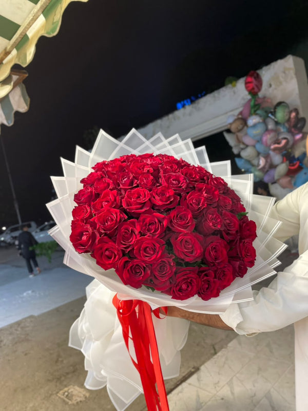 Grand Red Rose Bouquet with Elegant White Wrap ❤️