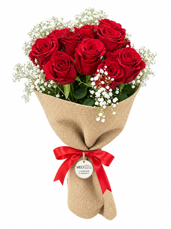 🌹 Red Roses Bouquet in Jute Wrap ❤️