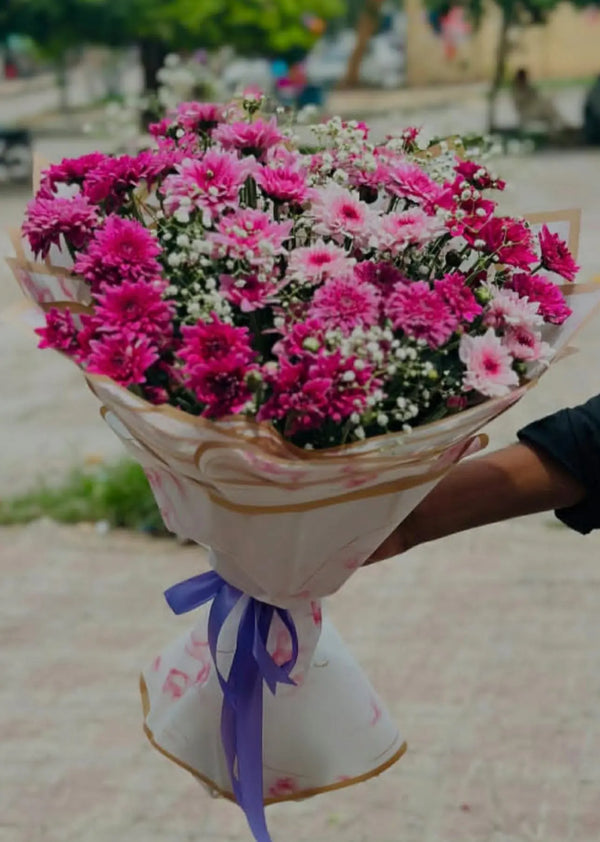 Blush & Maroon Charm Chrysanthemum Bouquet