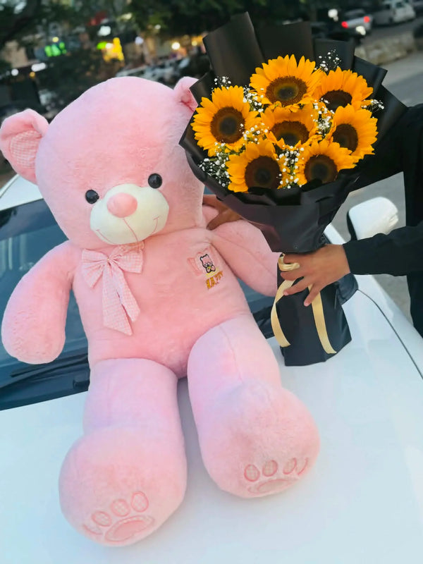 Blush Sunshine 💖 Luxe Teddy & Sunflower Surprise Combo